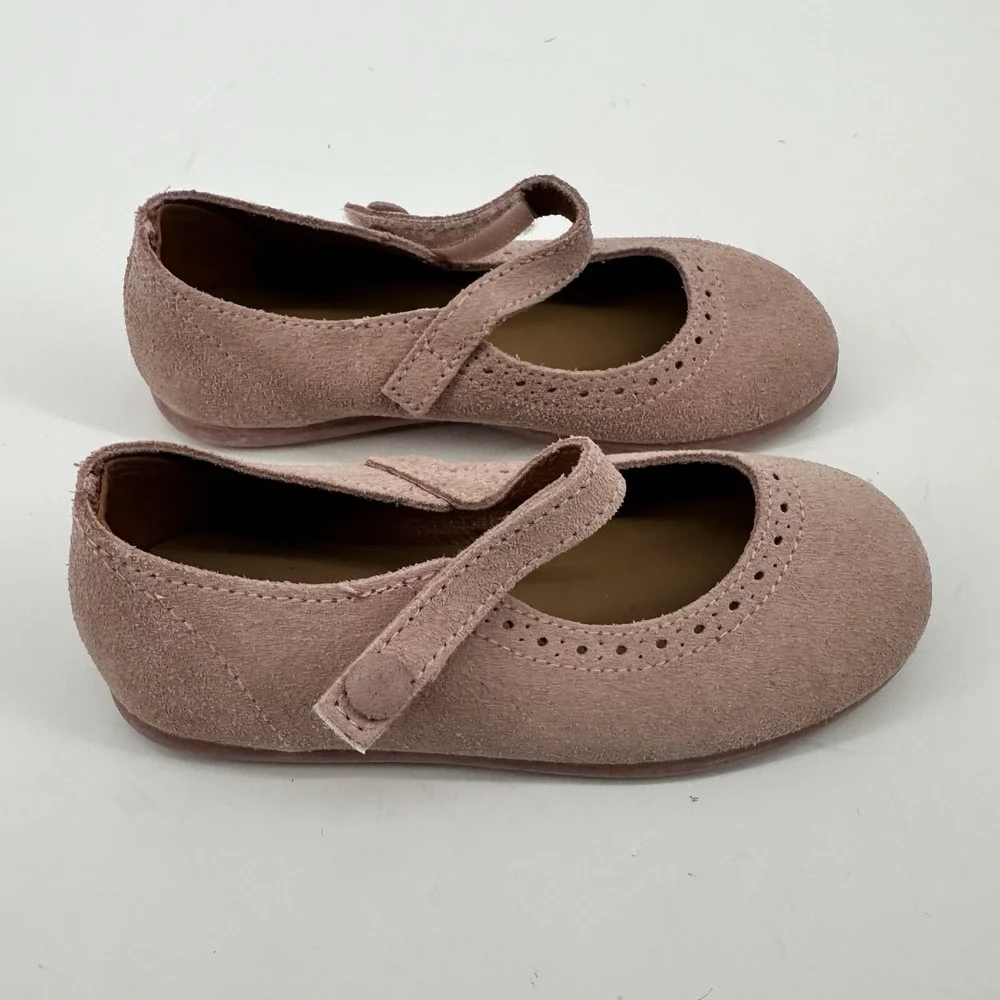 Elephantito Suede Leather Mary Jane Scalloped Edge‎ Pink Girls Size 7 US 24 EU